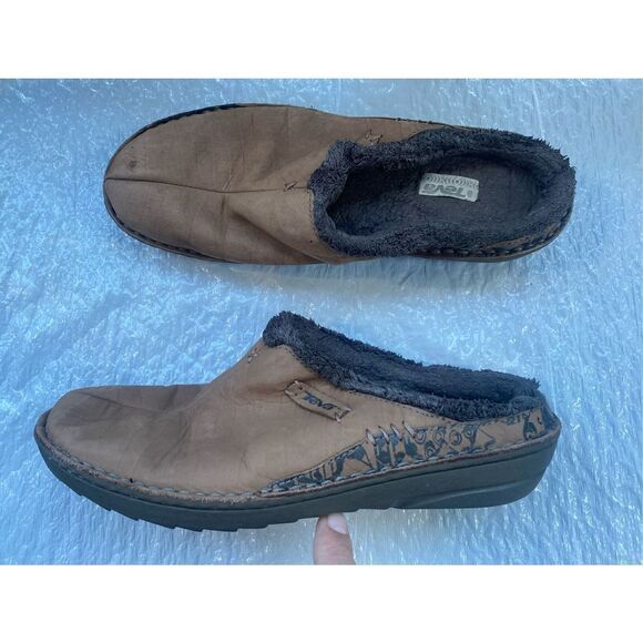 Teva Women’s Kiru 4060 Brown Leather Faux Fur Slip On Mules Shoes Sz 9 - Picture 2 of 10